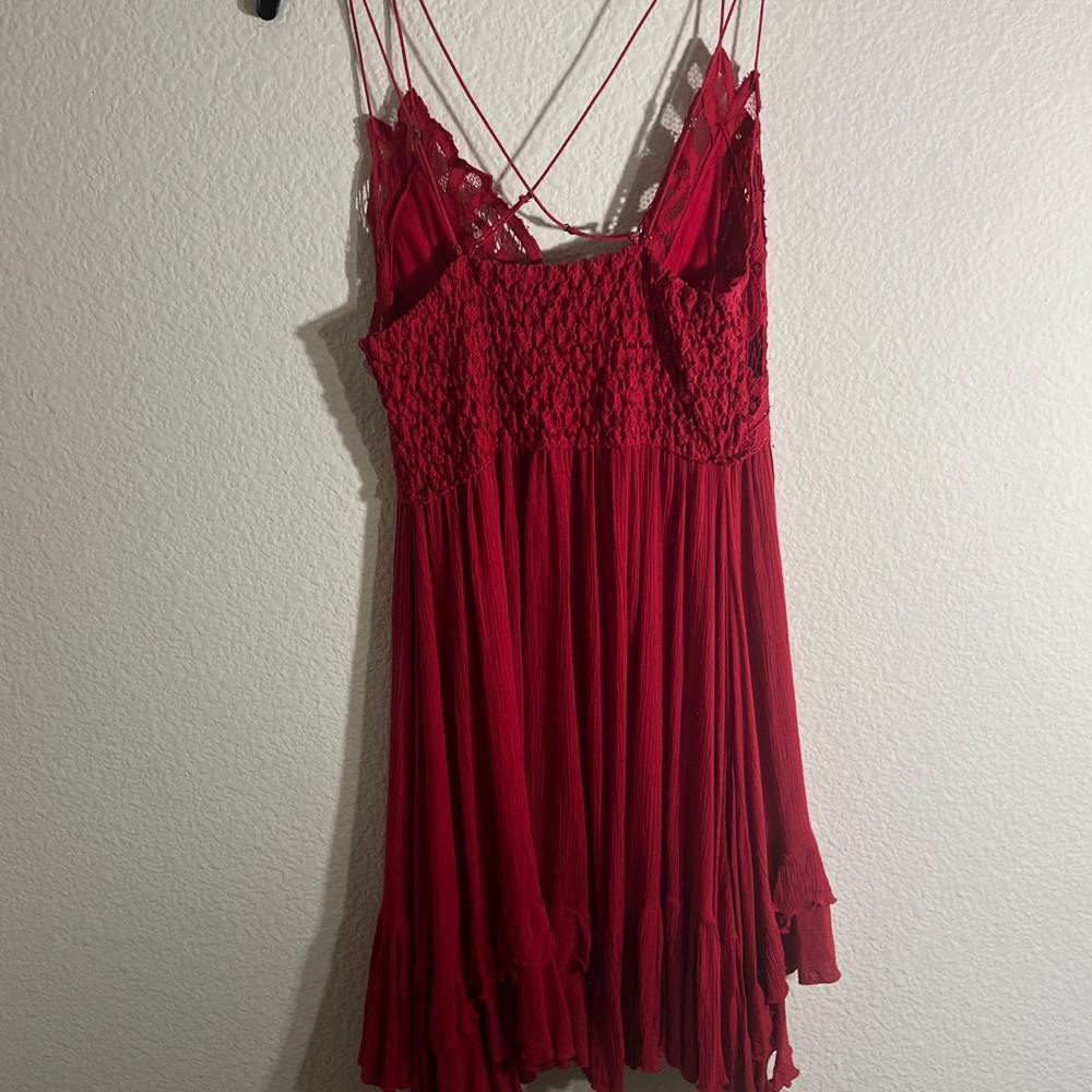 Free People Adella Red Lace Dress Boho SZ XL Beach Peasant Red Lace-Trim Swing - Picture 12 of 12